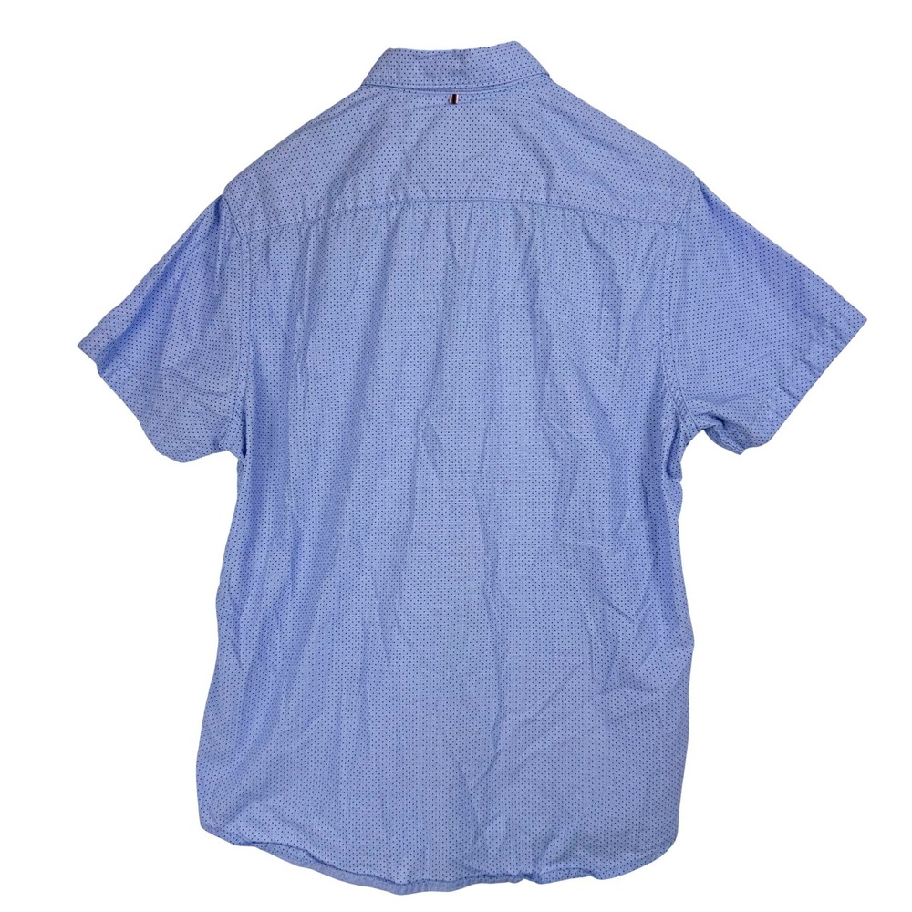 DENIM & FLOWER Slim Fit Short Sleeve Button Down Shirt Men Blue Dot Print - Picture 3 of 7
